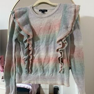 INC International Concepts Pastel Striped Ruffle Sweater